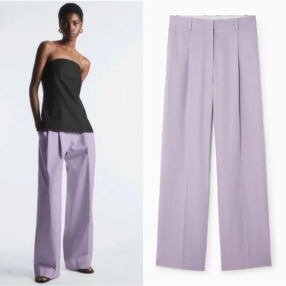 NWT COS RELAXED LINEN-BLEND WIDE LEG TROUSERS LILAC - Picture 1 of 8